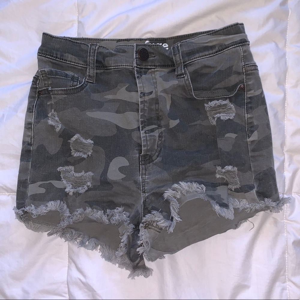 Camo denim shorts